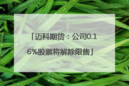 迈科期货：公司0.16%股票将解除限售